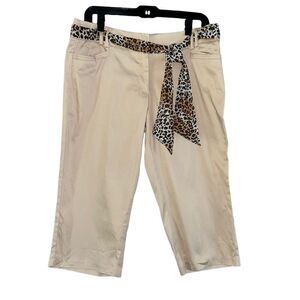 Studio 253 tan capri pants ribbon belt 10 NWT